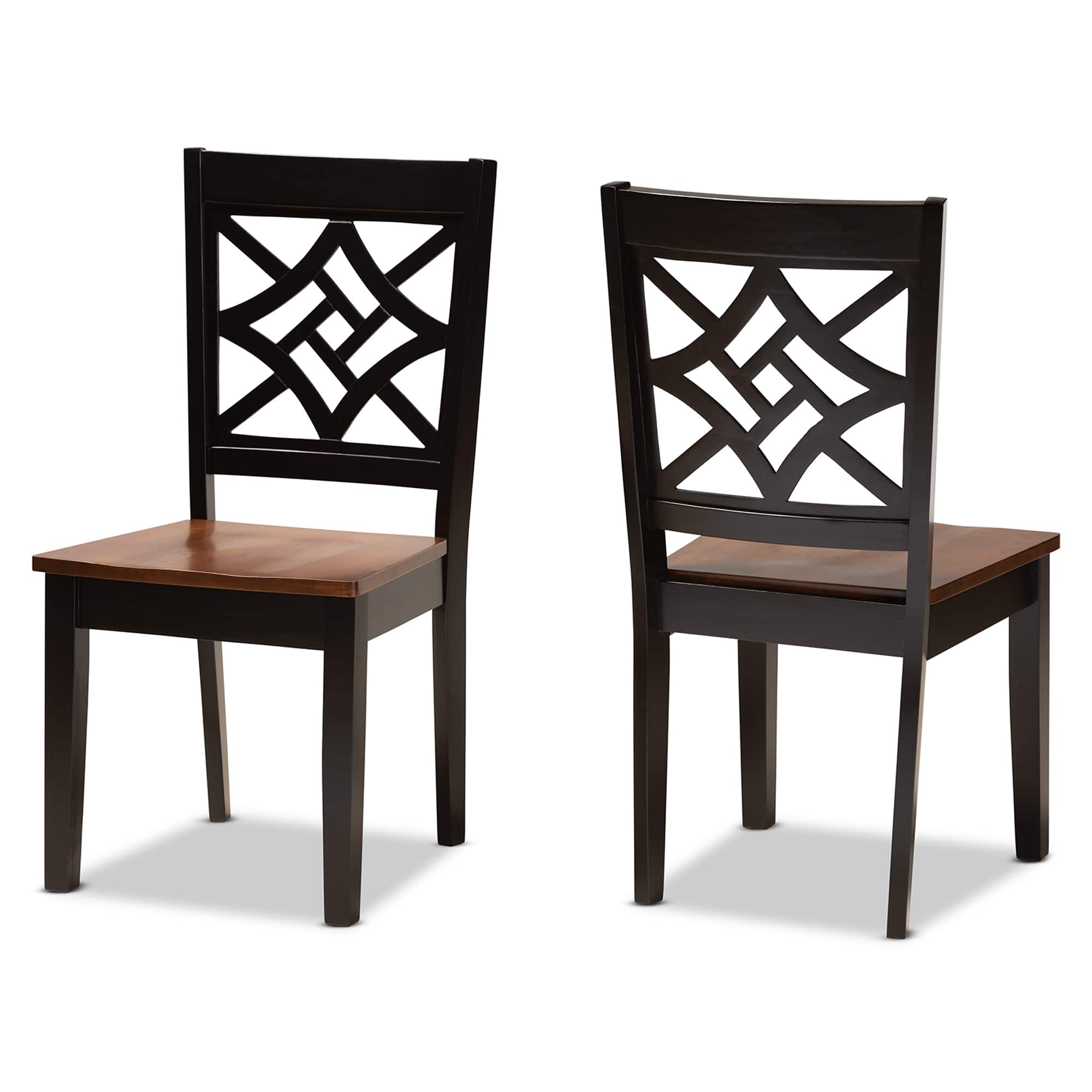 Baxton Studio - Nicolette Modern Two-Tone and Finished Wood 2-Piece Dining Chair Set - Dark Brown/Walnut Brown