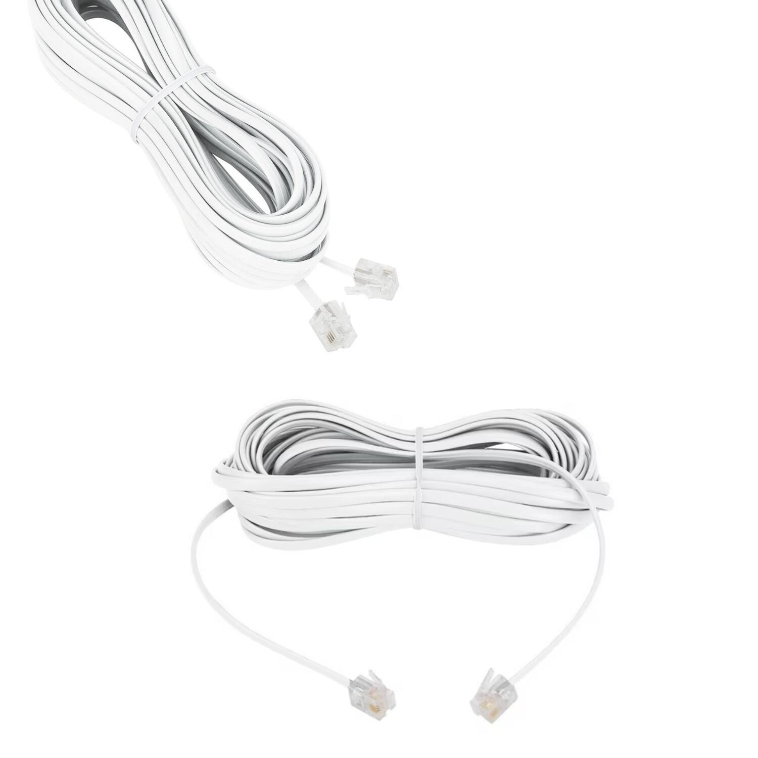 Angle. Home Collection - 25 FT RJ11 4C Modular Telephone Extension Cord - WHITE.