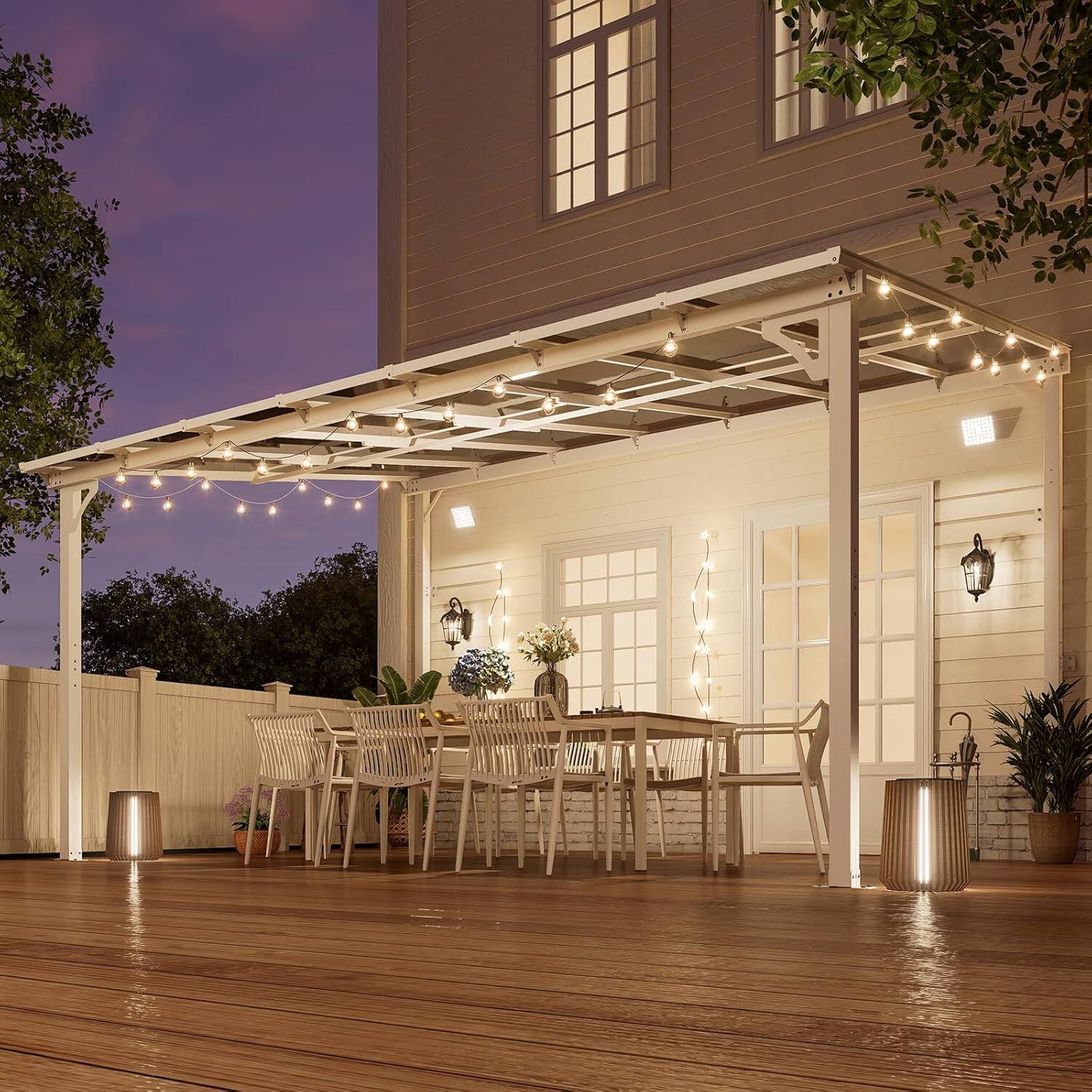 Angle. Yardgrace - 10'x 14' Outdoor Wall Mounted Lean-to Gazebo, Heavy Duty Sloped Roof Metal Awning for Patio, Decks & Backyard - White.