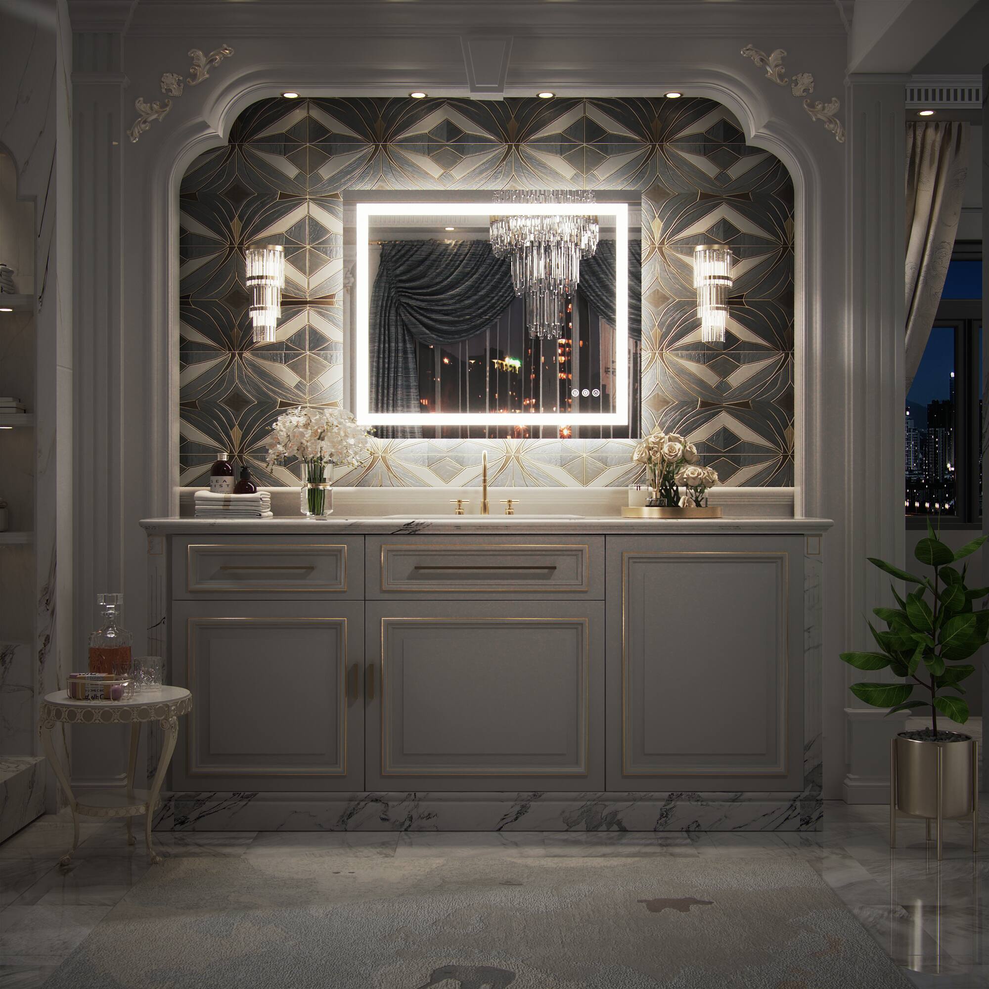 Alt View 9. PRIMEPLUS - LED Bathroom Vanity Mirror with Dimmable 3-Color Temperature Backlit & Frontlit Anti-Fog Tempered Glass,Shatter-Proof,UL - 30"x36".
