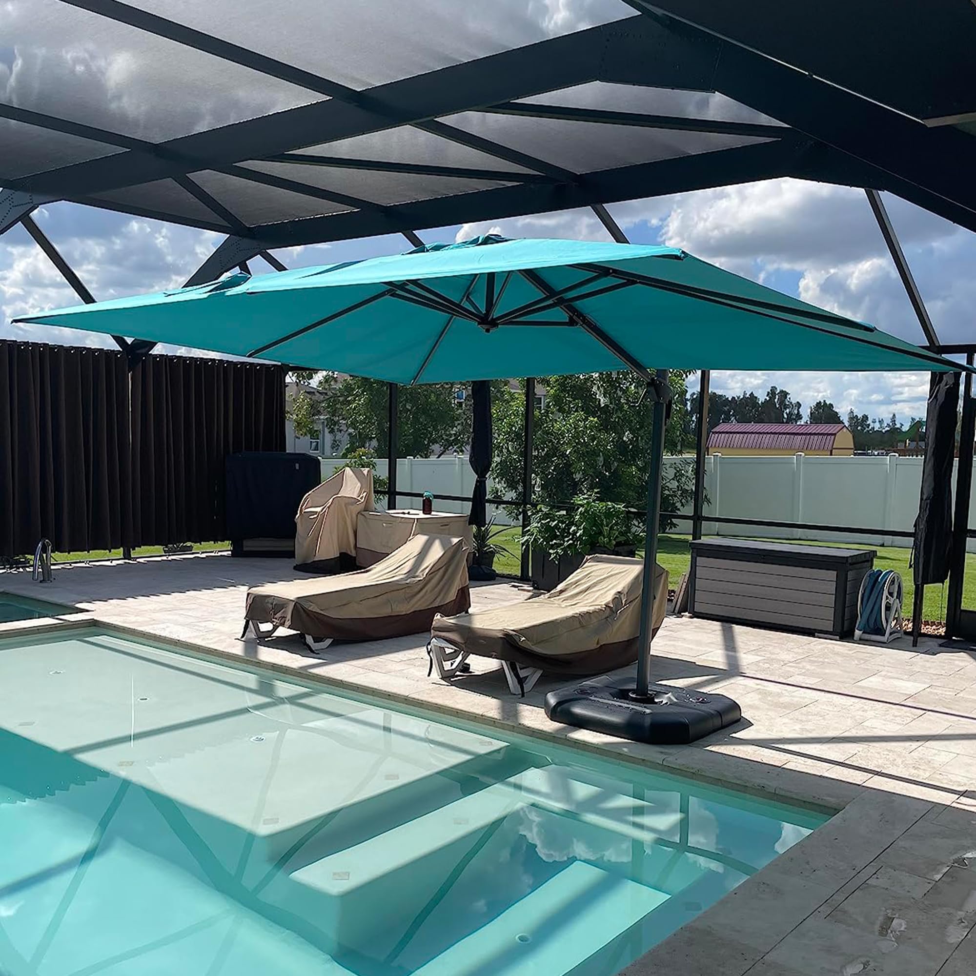 Alt View 1. PURPLE LEAF - 10 ft. Square Aluminum Outdoor Patio Cantilever Umbrella Offset 360° Rotation Umbrella with Base for Garden Deck Pool - Turquoise Blue.