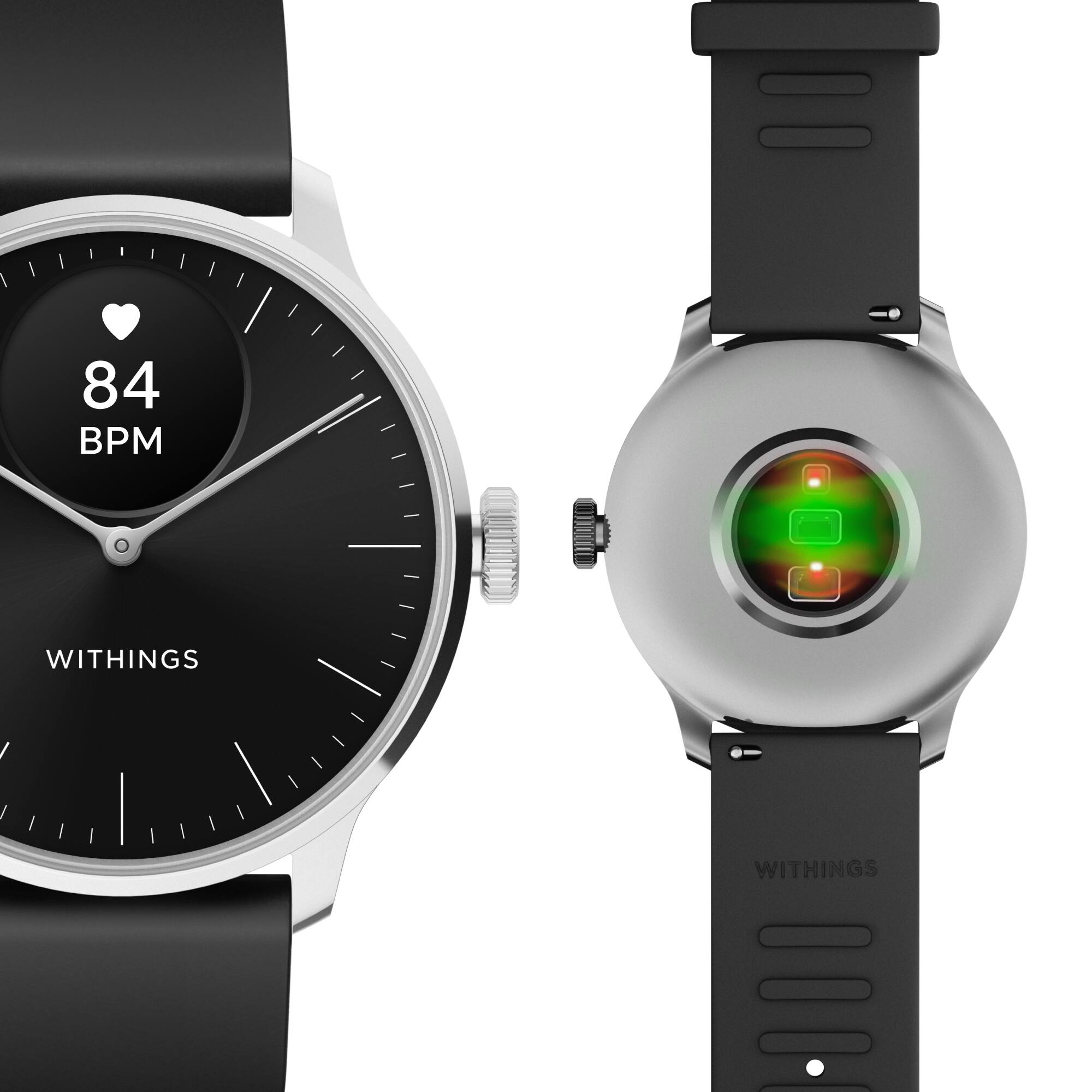 Back. Withings - ScanWatch Light -  Daily Health Hybrid Smartwatch - 37mm - Black/Silver.