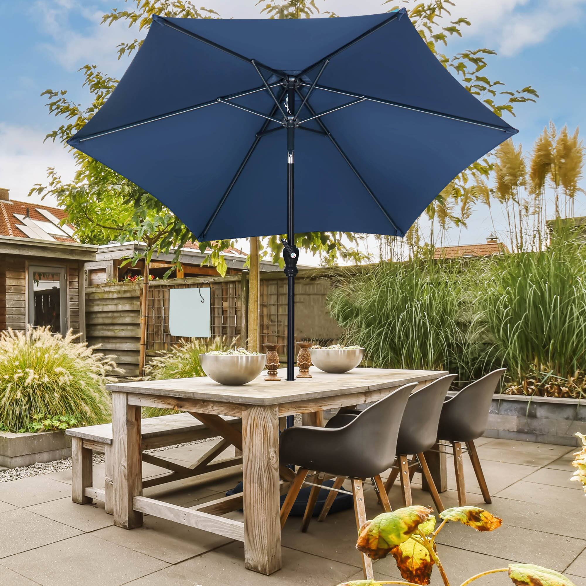 Left. Ainfox - Ainfox 7.5ft Patio Umbrella Outdoor Market Umbrella UV Protection Sturdy Frame W/Easy Crank - Navy Blue.