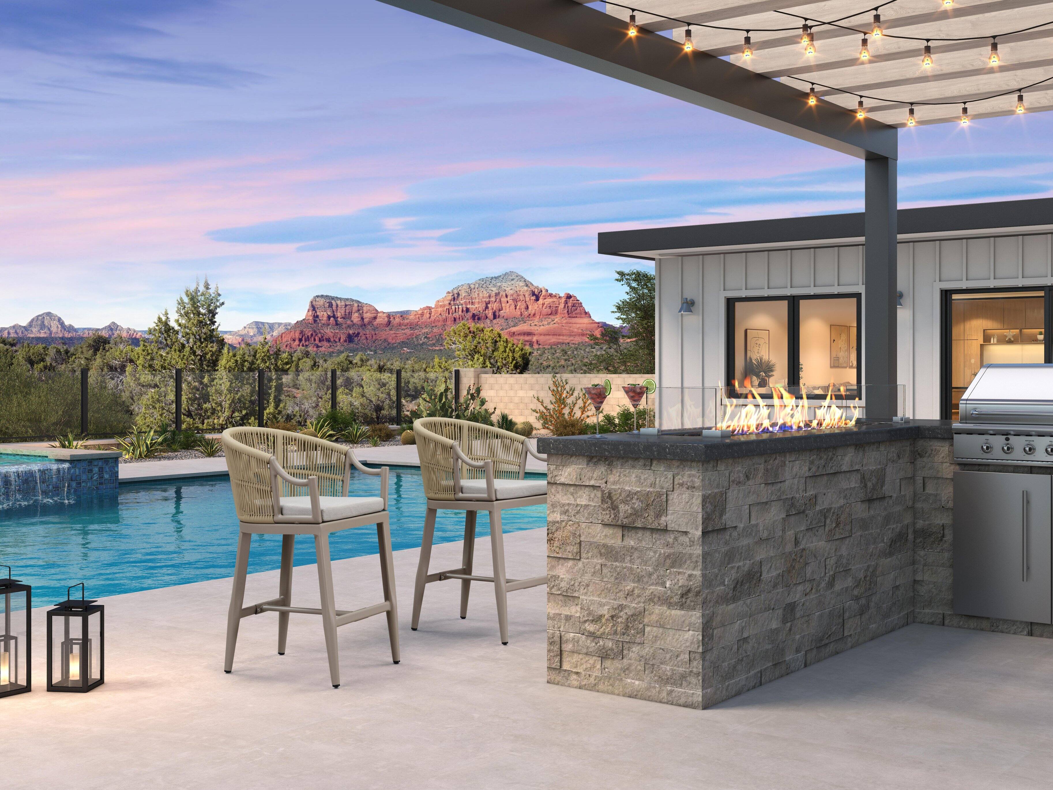 Alt View 1. PURPLE LEAF - Patio Counter Height Set of 2 Outdoor Rattan Chairs with Back Modern Aluminum Woven Barstools for Garden Indoor Kitchen - Champagne-Counter Stool.