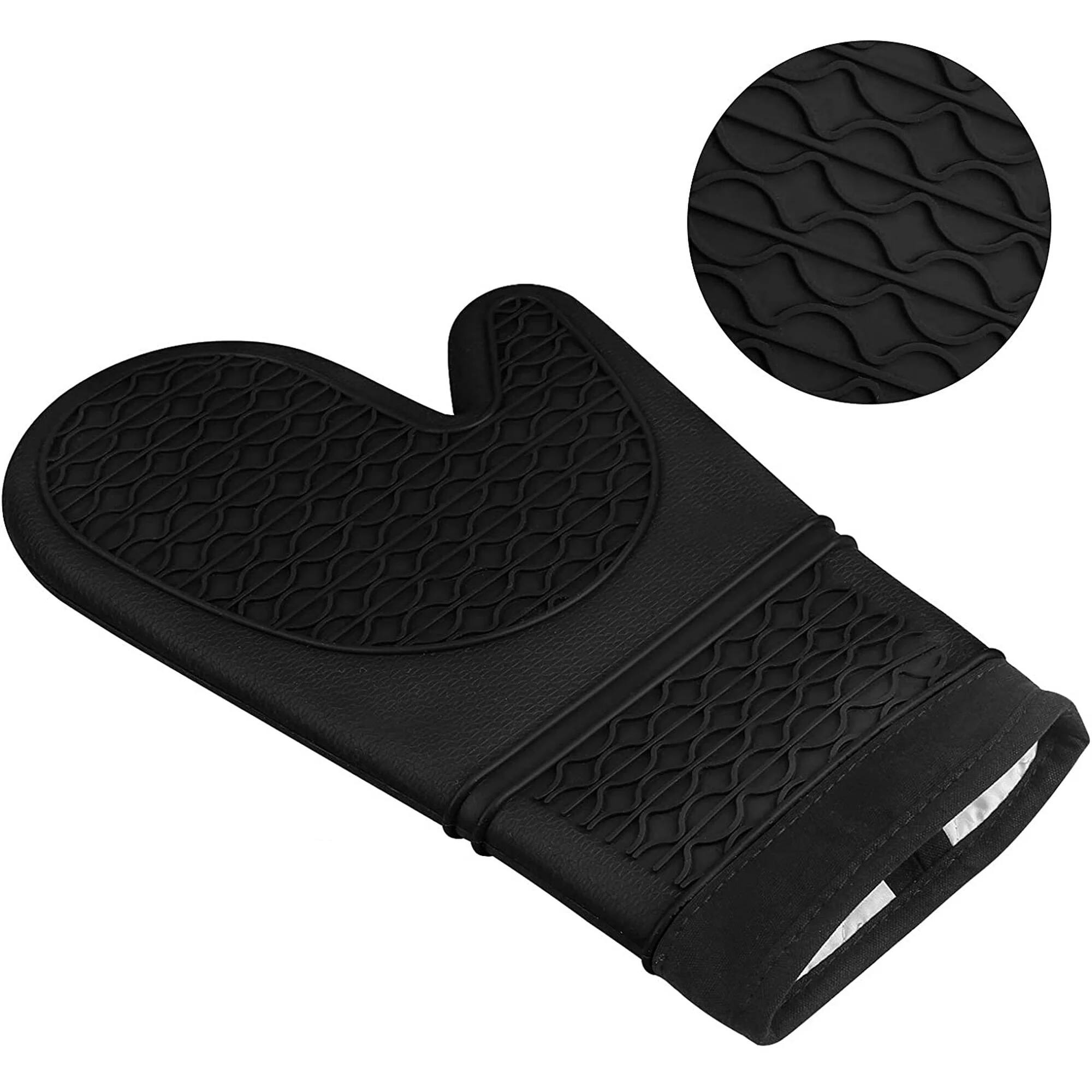 Left. MOVSSOU - Silicone Oven Mitts Heat Resistant Non-Slip Black - black.