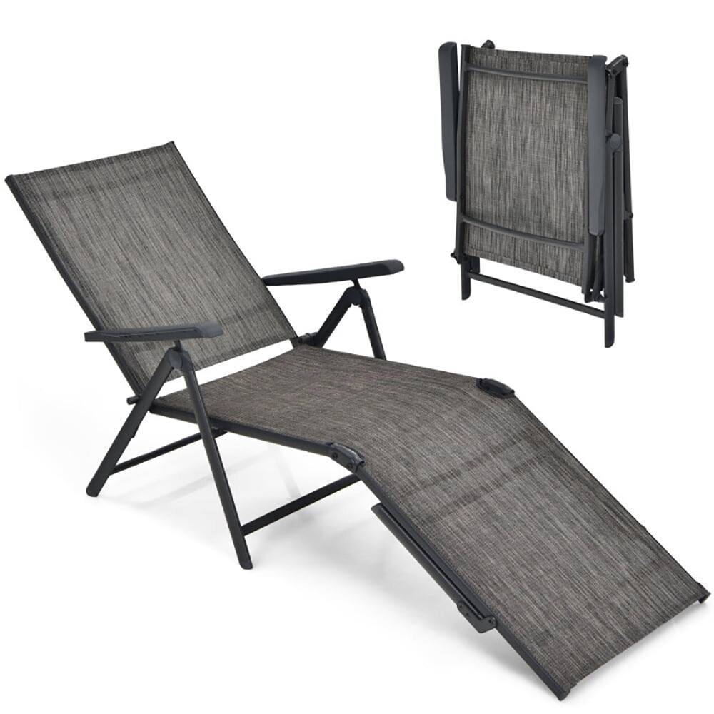 Alt View 4. Kadyn - Outdoor Chaise Lounge Chair, 2 Pcs Foldable Chaise Lounge Chair with 2-Position Footrest-Gray - Gray.