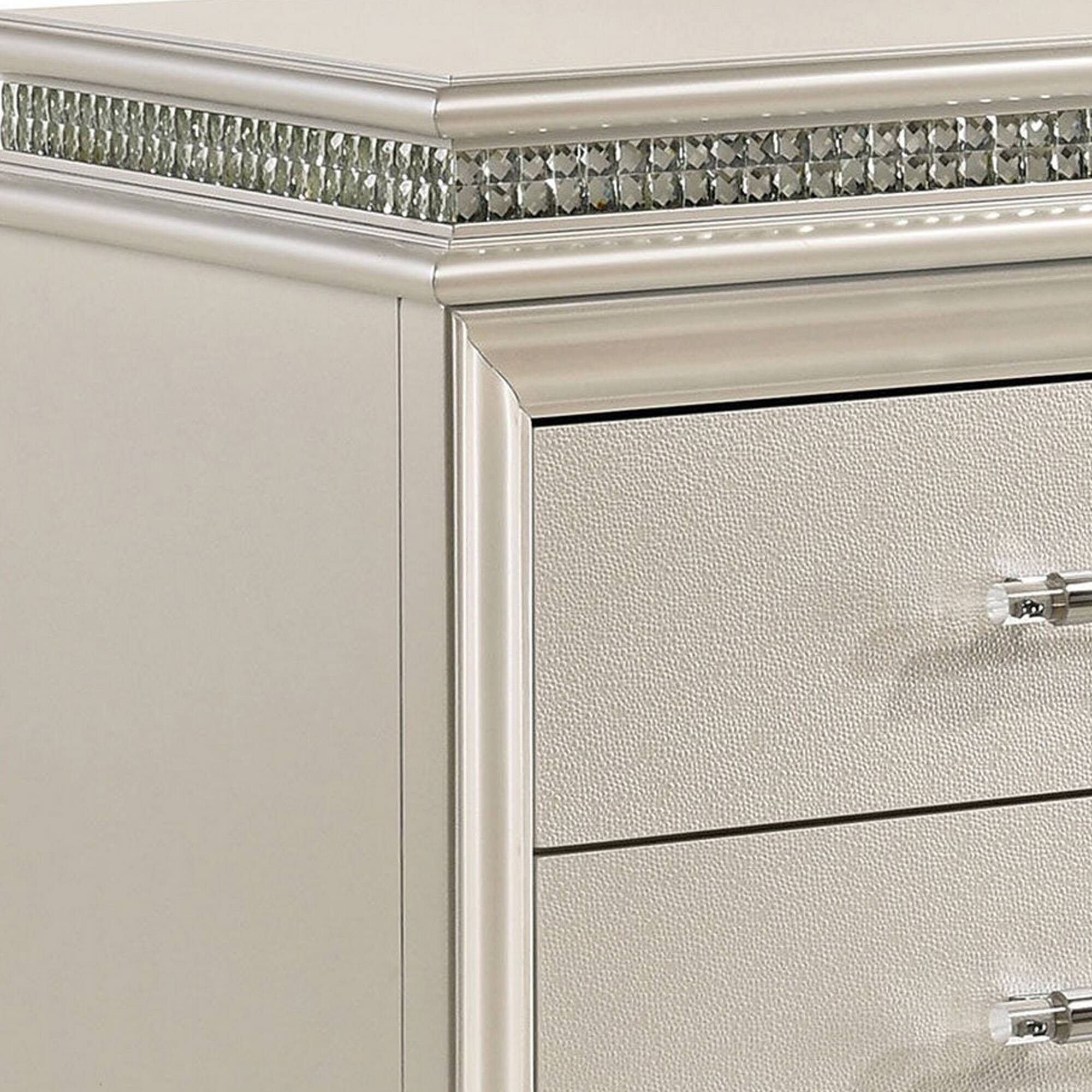 Alt View 1. Manhattan Lane - 2 Drawer Nightstand with Acrylic Feet and Crystal Accents - Silver.