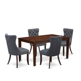 East West Furniture - 5 Piece Kitchen Table Set Contains a Rectangle Modern Dining Table - Mahogany