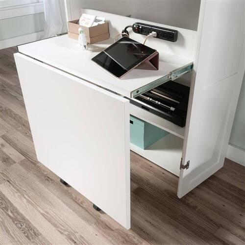 Left. Hivvago - Drop Leaf Computer Desk Craft Table Armoire in White Wood Finish - White.