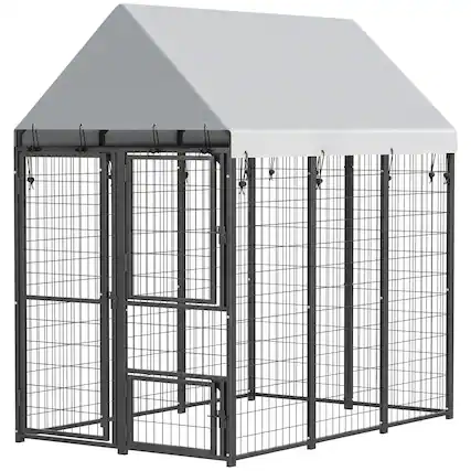 Front. Pawhut - Dog Kennel Outdoor with Roof, 3 Doors, Expandable Heavy Duty Dog Kennel Dog Run for All Breed Sizes - Black.