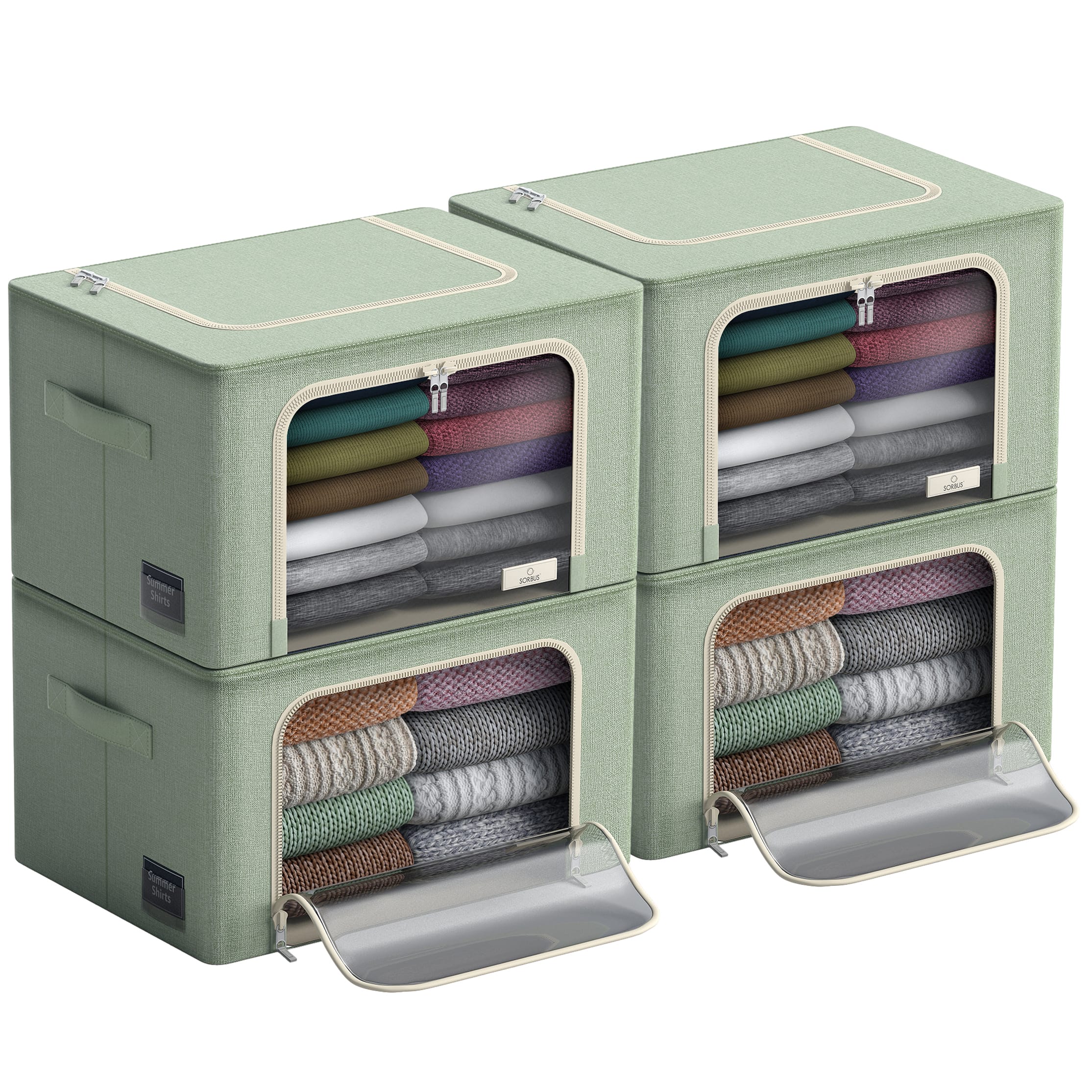 Sorbus - 4 Pack Medium Foldable Storage Box, Large Window & Handles - Organization for Bedroom & Clothes - Teal
