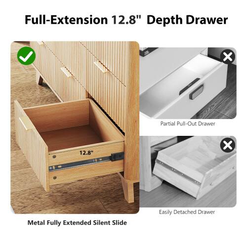 Full-Extension 12.8" Depth Drawer  
Metal Fully Extended Silent Slide  
Easily Detached Drawer  
Partial Pull-Out Drawer