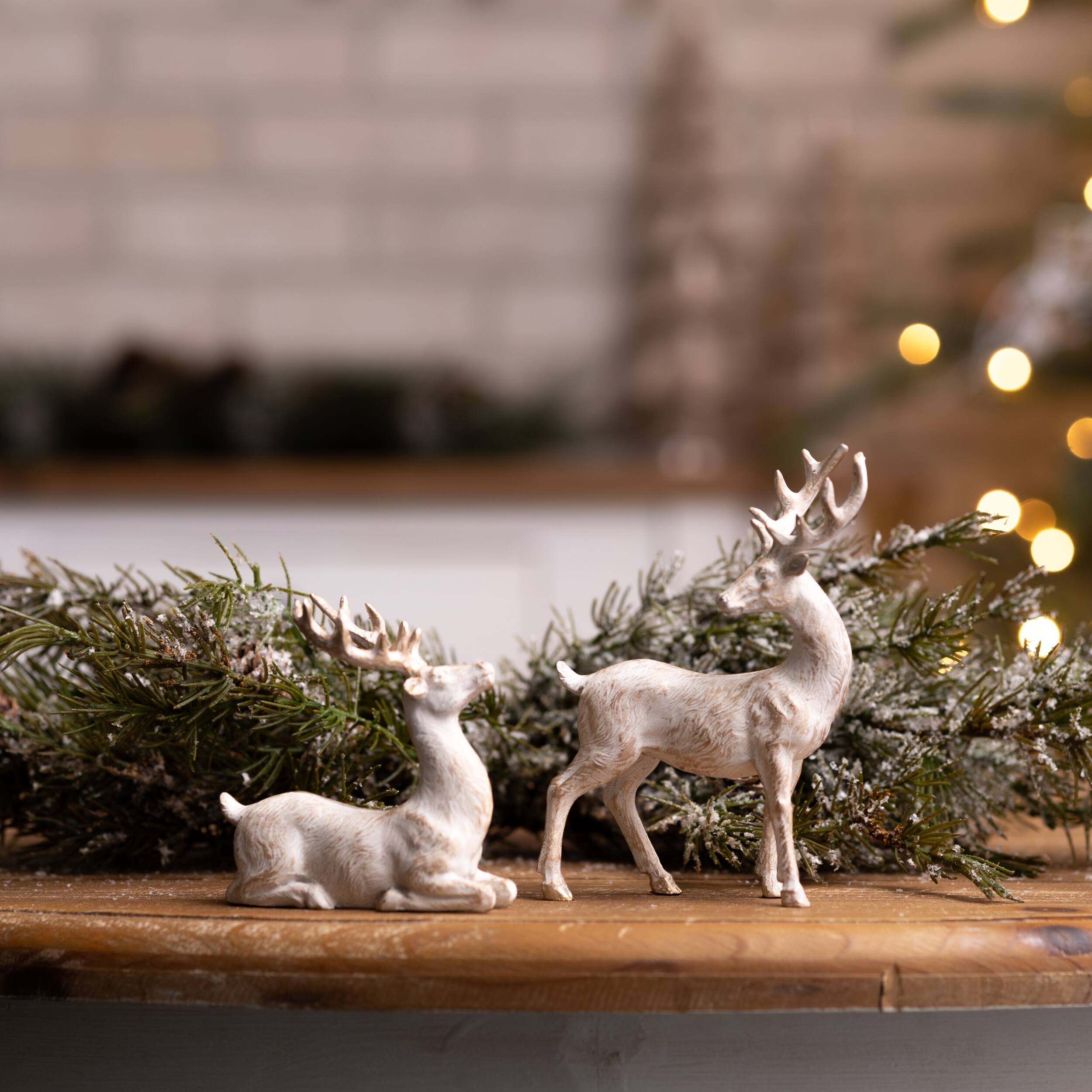 Angle. BreeBe - Brushed Gold Holiday Deer Figurine (Set of 6) - White, Gold.