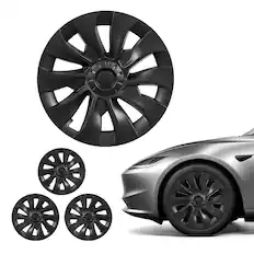 Front. VEVOR - Hubcaps Wheel Covers for 2017-2023 Tesla Model 3, 18 Inch Set of 4 Wheel Rim Cover Hubcaps OEM Style Replacement - Matte Black.