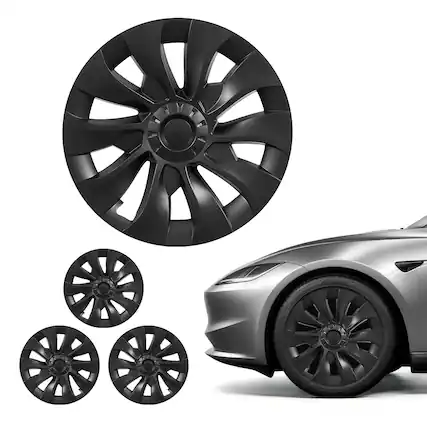 Front. VEVOR - Hubcaps Wheel Covers for 2017-2023 Tesla Model 3, 18 Inch Set of 4 Wheel Rim Cover Hubcaps OEM Style Replacement - Matte Black.