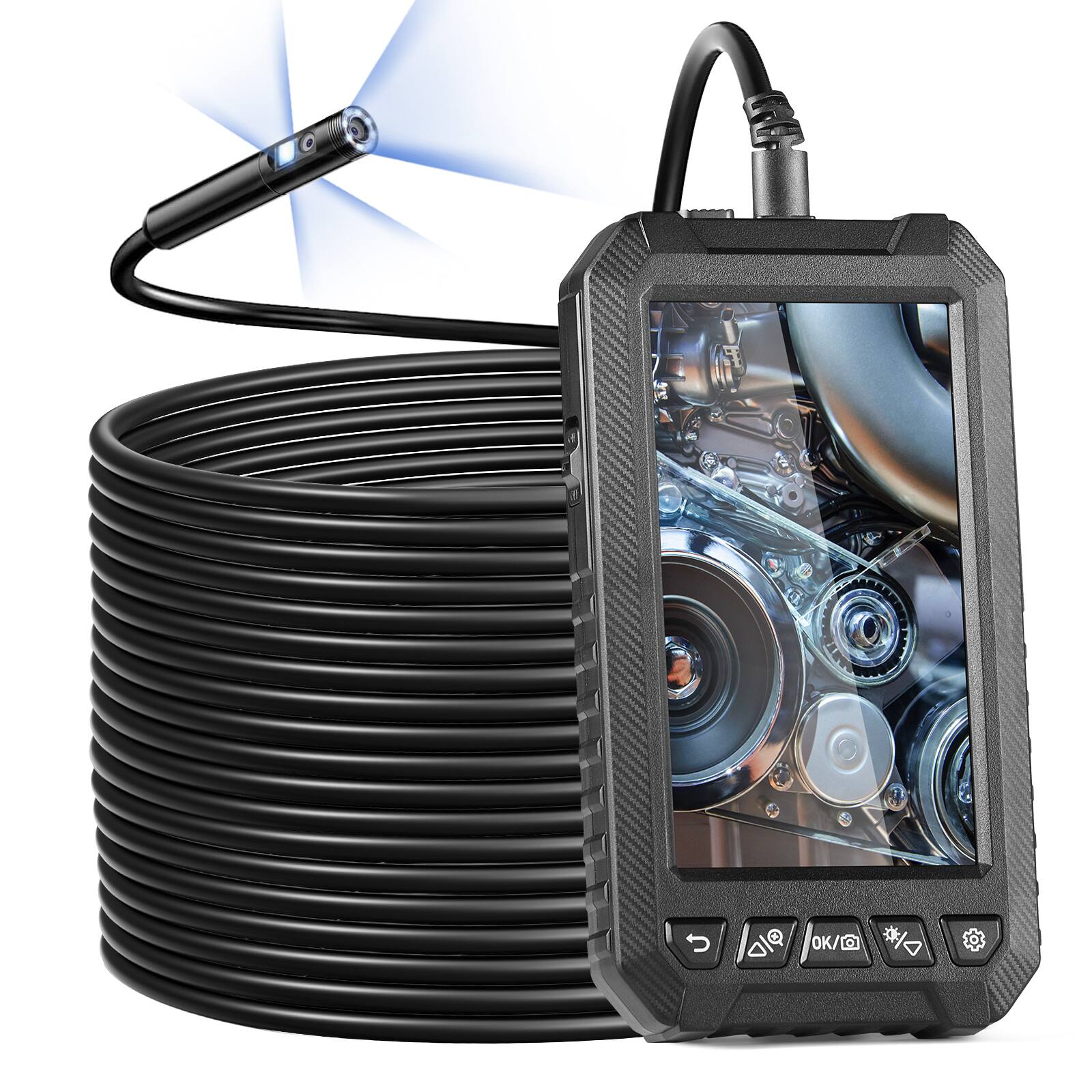 Alt View 5. VEVOR - Endoscope Camera with Light, Triple Lens Borescope with 49.2FT Semi-Rigid Cable, 5" Screen 1080P Inspection Camera - Black.