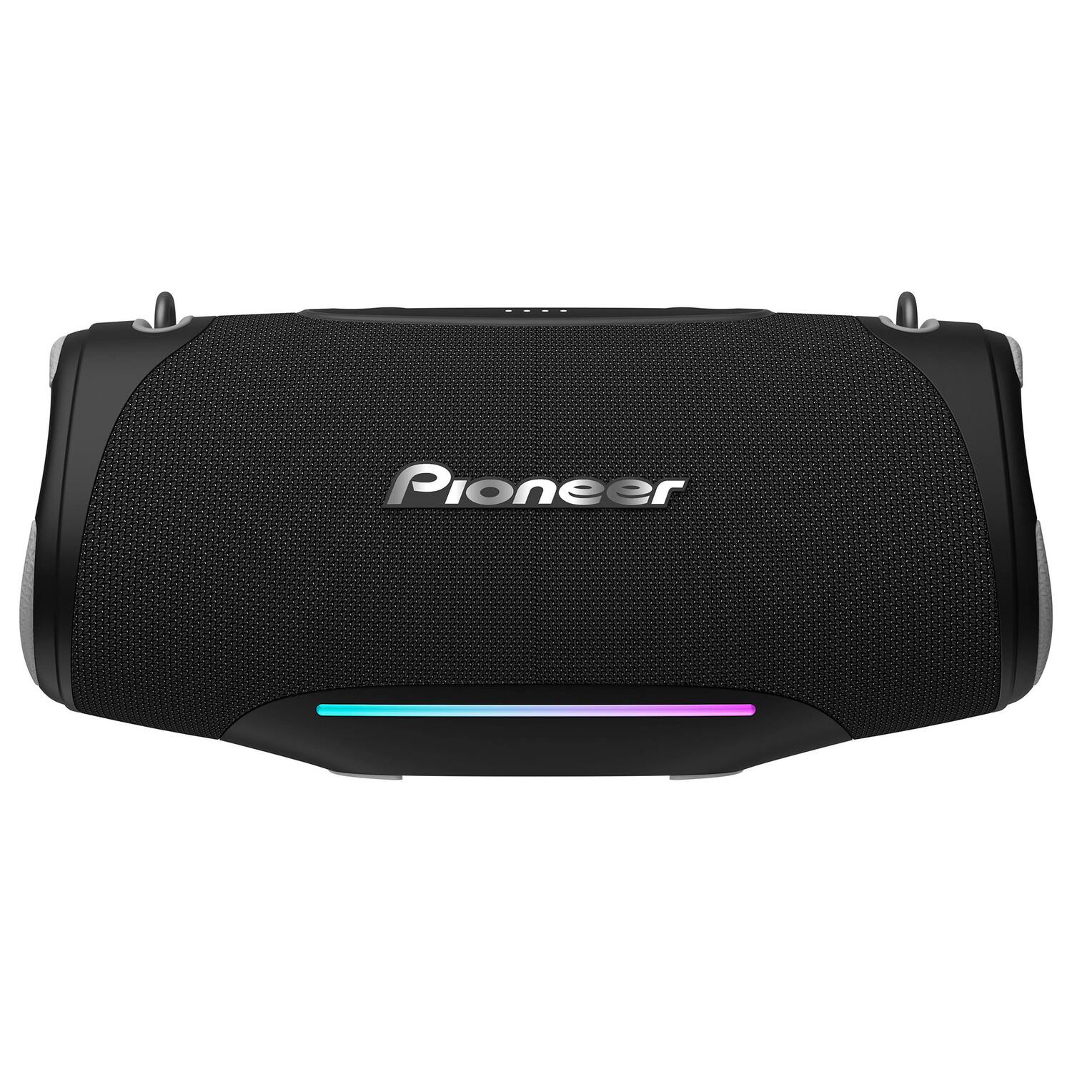 Angle. Pioneer - 240W Rechargeable Bluetooth Speaker, Dual 3.5" Woofers, Lights, USB Charging, Waterproof, 20 Hr Play Time - Black.