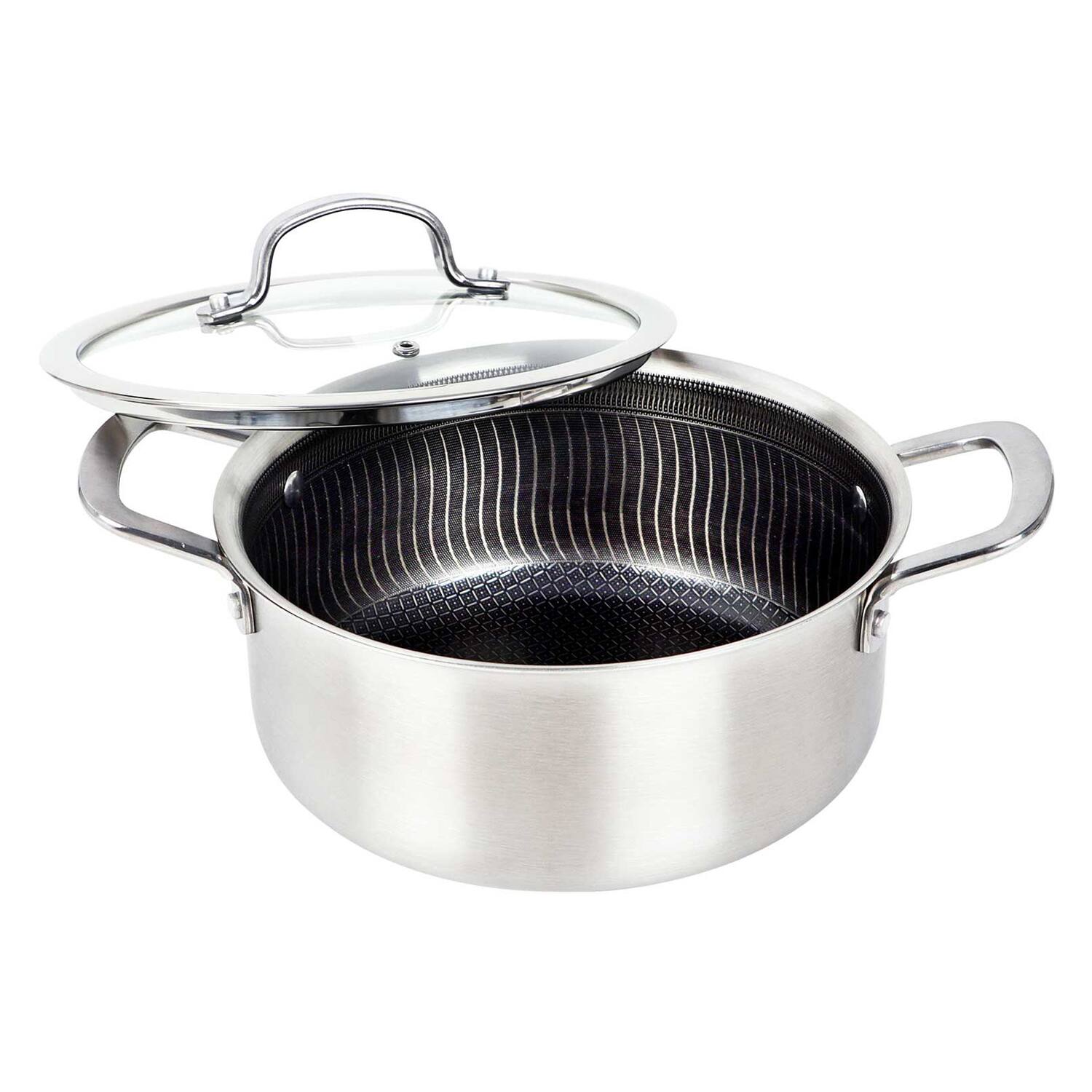 Front. Brentwood - Brentwood B-duh22l 3-ply Hybrid Non-stick Stainless Steel Dutch Oven With Tempered Glass Lid (4 Qt.) - silver.