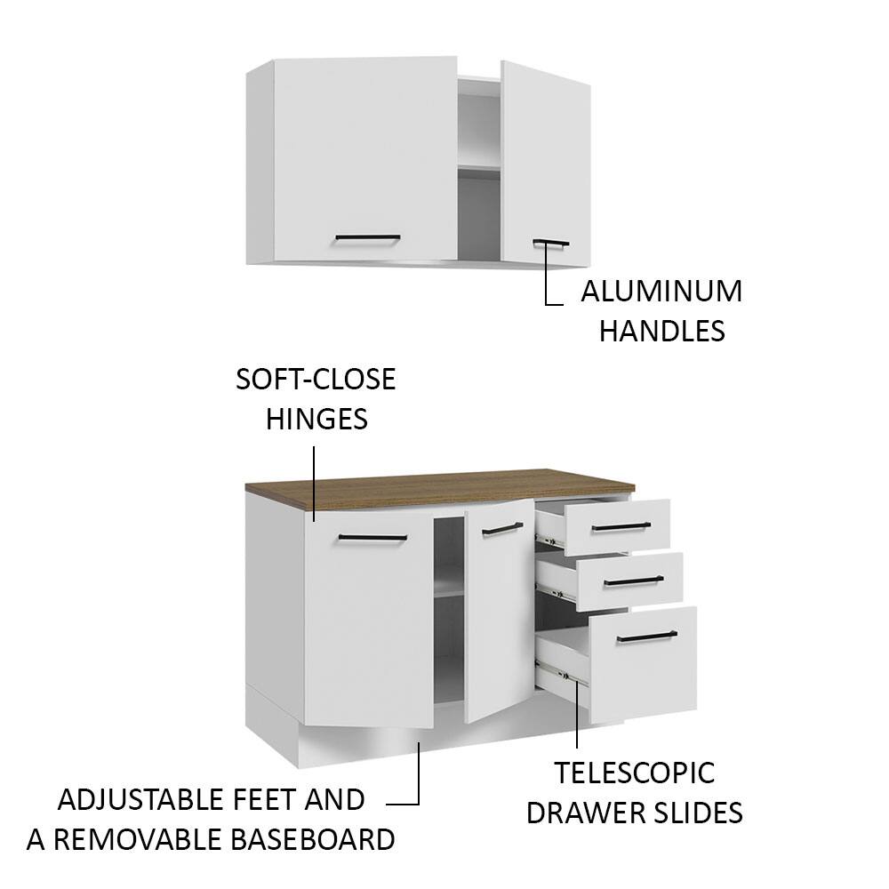 - Soft-close hinges
- Aluminum handles
- Adjustable feet and a removable baseboard
- Telescopic drawer slides
