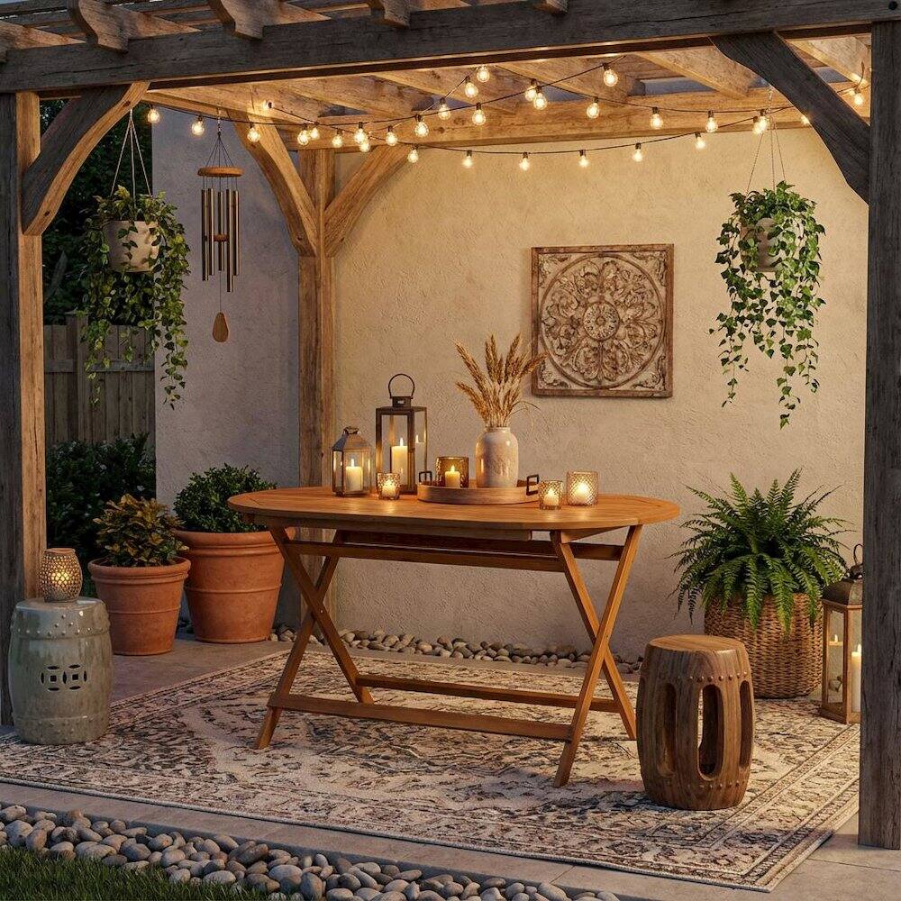 Alt View 1. Outdoor Escape - Oil-Finish Wooden Patio Table with Durable Weather-Resistant Coating - Brown.
