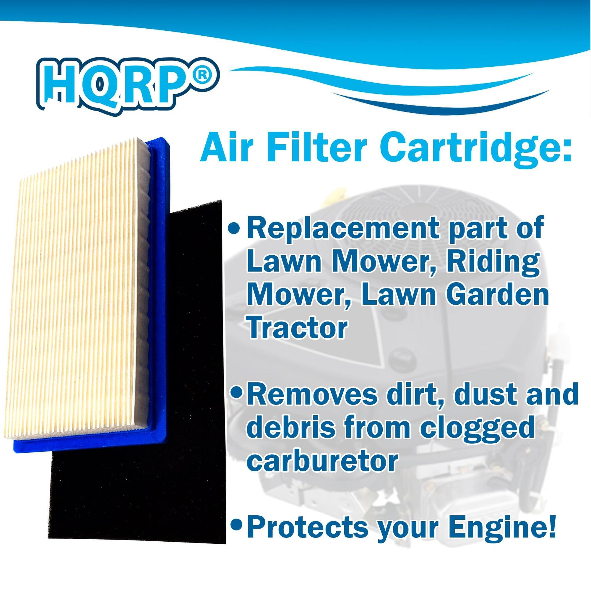 HQRP Air Filter Cartridge:  
Replacement part of Lawn Mower, Riding Mower, Lawn Garden Tractor  
Removes dirt, dust and debris from clogged carburetor  
Protects your Engine!