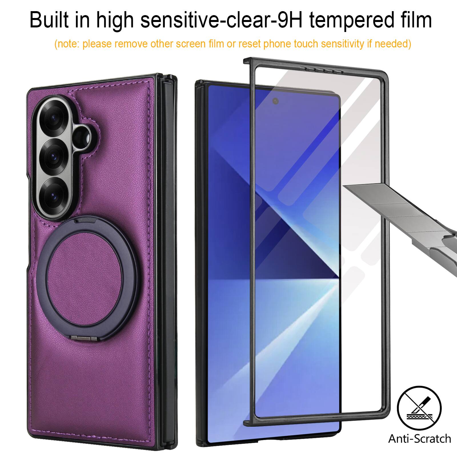 Built in high sensitive-clear-9H tempered film  
(note: please remove other screen film or reset phone touch sensitivity if needed)  
Anti-Scratch