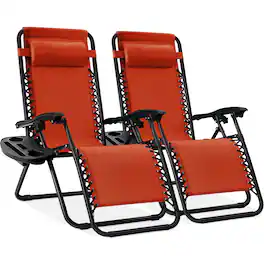 Best Choice Products - Set of 2 Zero Gravity Lounge Chair Recliners for Patio, Pool w/ Cup Holder Tray - Burnt Orange