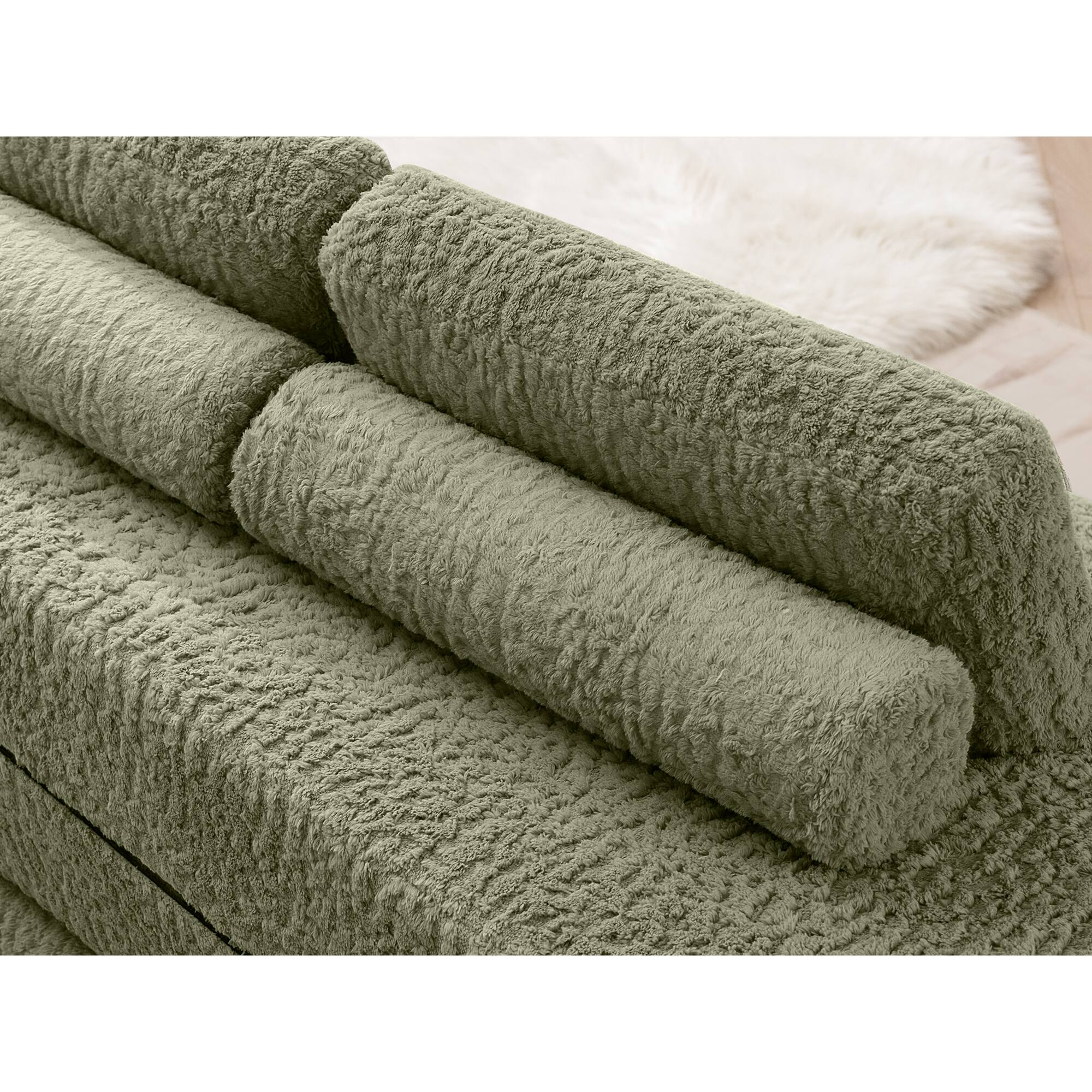 Left. KERDOM - Convertible Folding Sofa Bed, 63” Guest Daybed Futon Floor Sleeper Couch, Plush Loveseat Couch for Small Space Studio - Green.