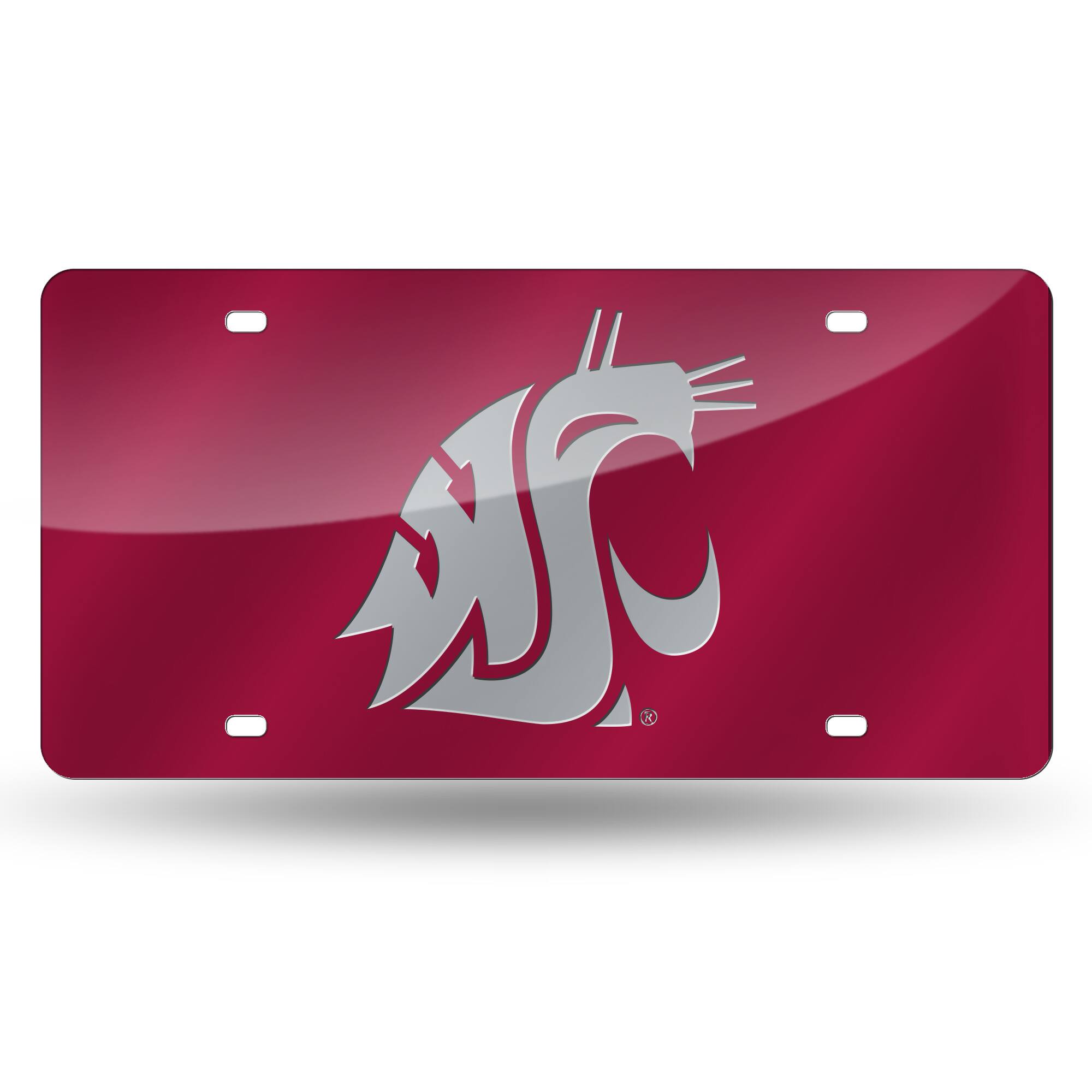 Washington State Cougars Red Mirror Look Acrylic License Plate Laser Tag