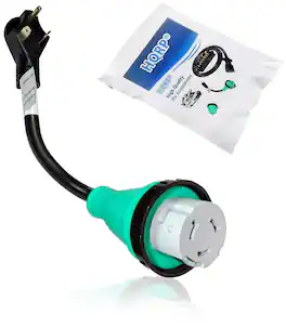 HQRP - RV Power Cord Adapter 30 Amp TT-30P to 50 Amp SS2-50R Twist Lock 12 in Pigtail Cable - Green