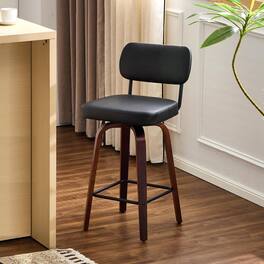 Winado - Modern Bar Stool 26" H, PU Leather 360° Swivel, Solid Wood Legs Barstools for Kitchen Island & Home Bar - Brown Pu-Set of 1