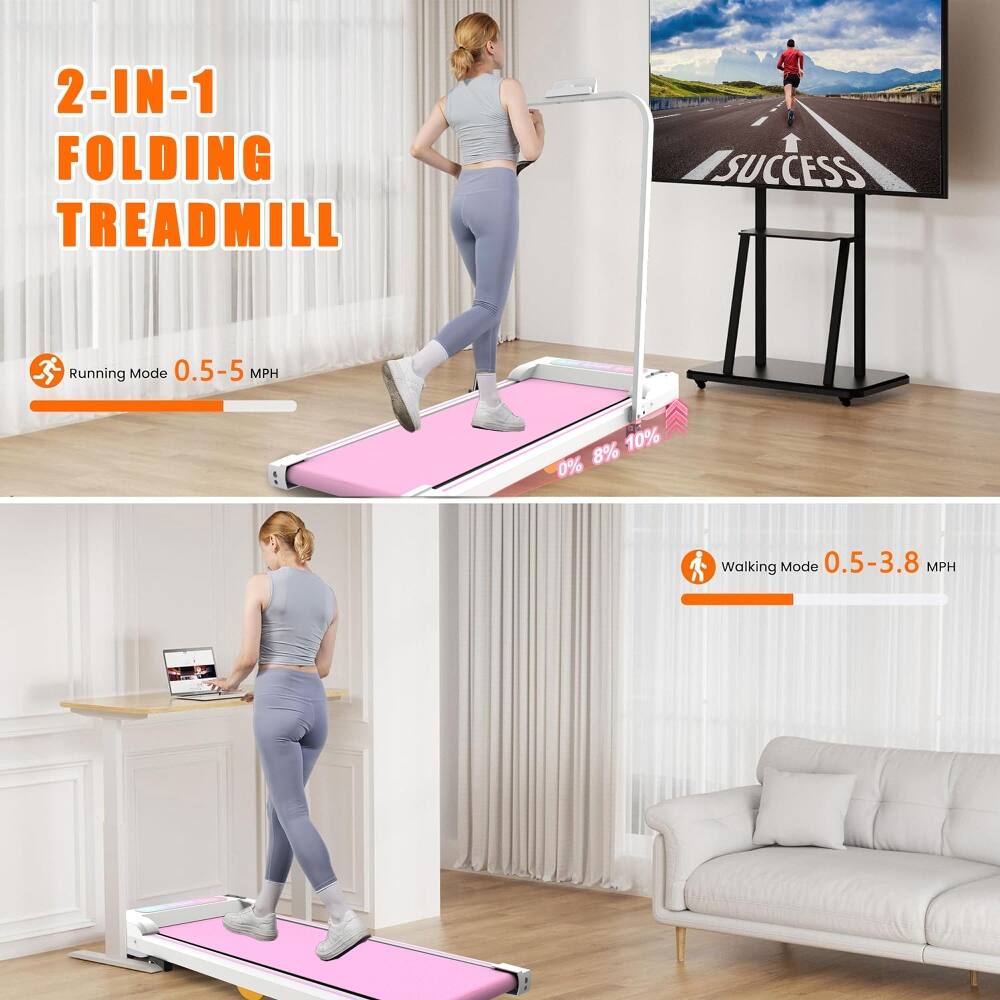 2-IN-1 FOLDING TREADMILL

SUCCESS

Running Mode 0.5-5 MPH

Walking Mode 0.5-3.8 MPH