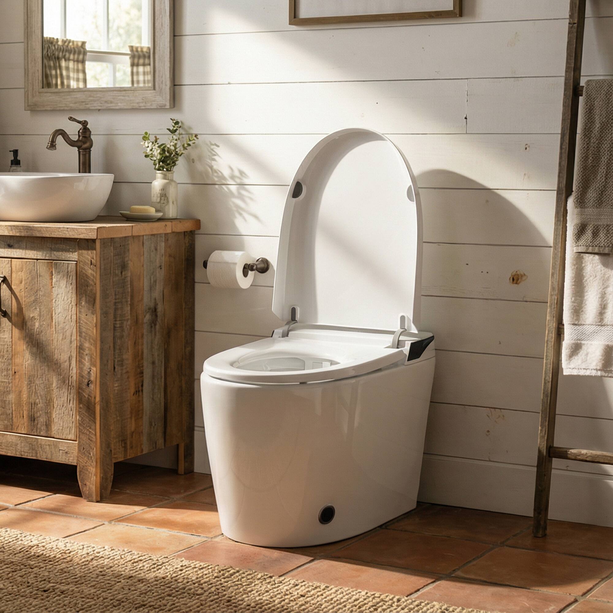 Alt View 10. TOTTE - Smart Toilet with Auto Open Lid & Foot Sensor - Intelligent One-Piece Bidet Toilet,Heated Seat Warm Water Wash Air Dryer - White.
