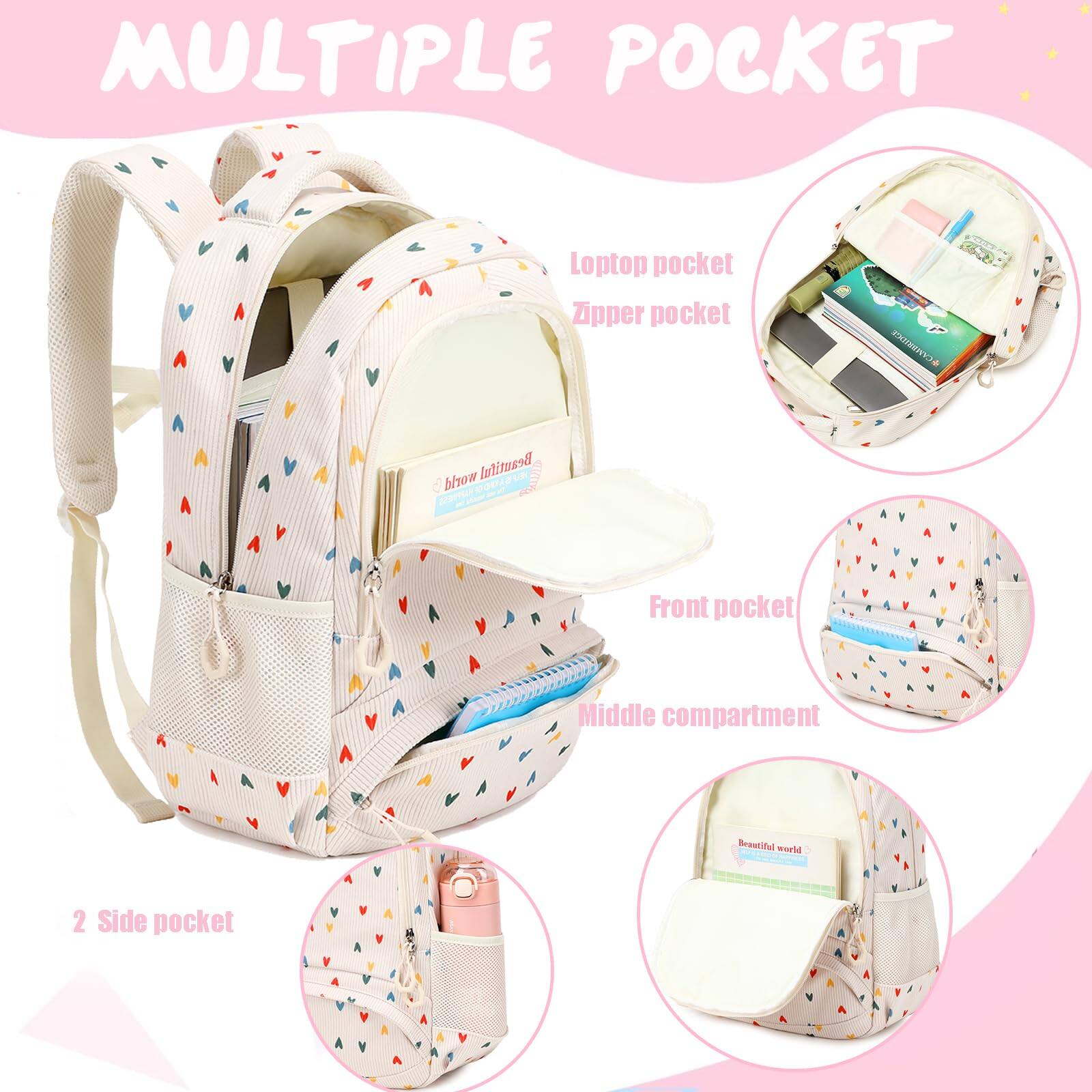 MULTIPLE POCKET

- Laptop pocket
- Zipper pocket
- Front pocket
- Middle compartment
- 2 Side pocket

Beautiful world