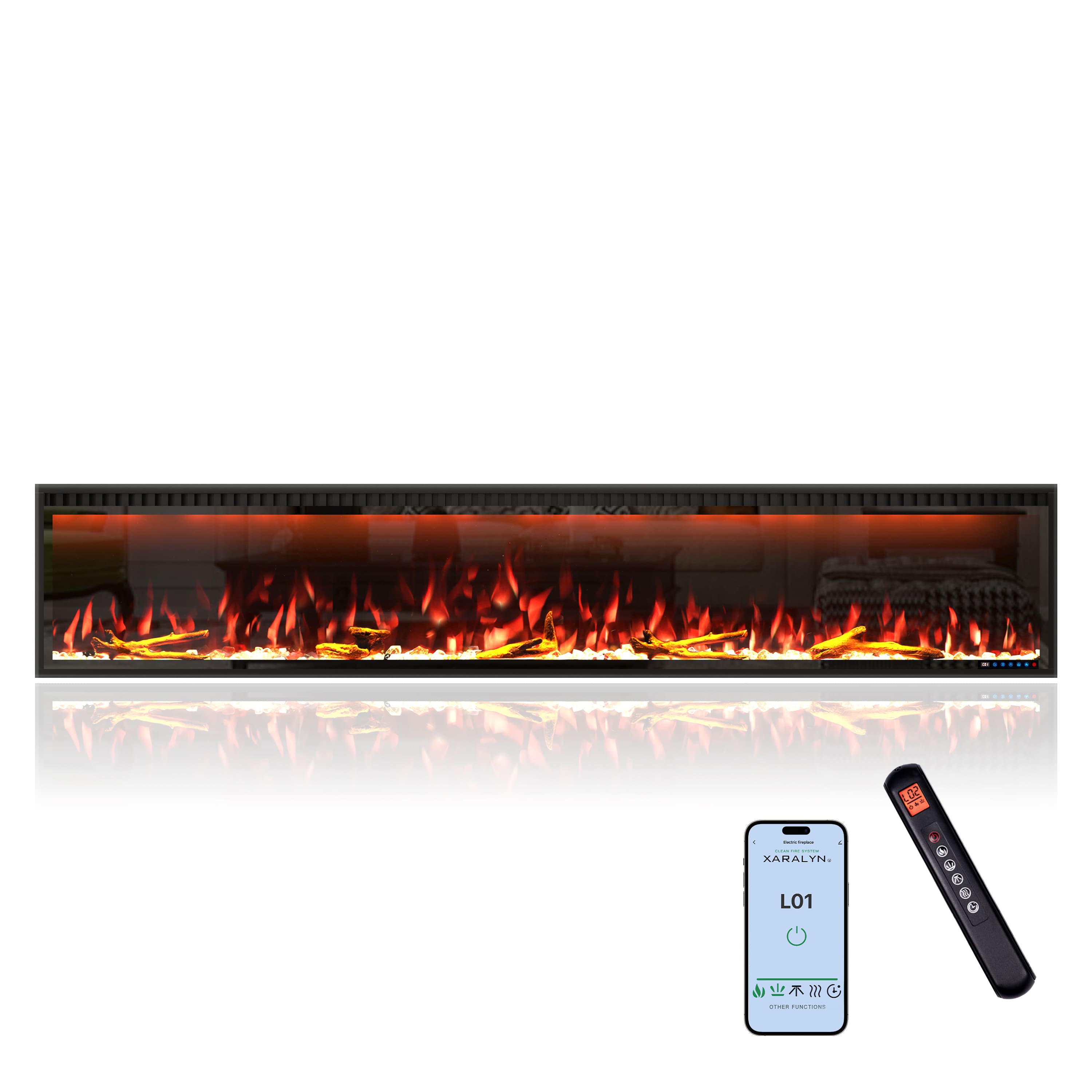 Mondawe - 88" Wall Mounted/Recessed-in Electric Fireplace with Smart WIFI - Black
