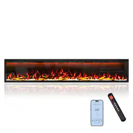 Mondawe - 88" Wall Mounted/Recessed-in Electric Fireplace with Smart WIFI - Black