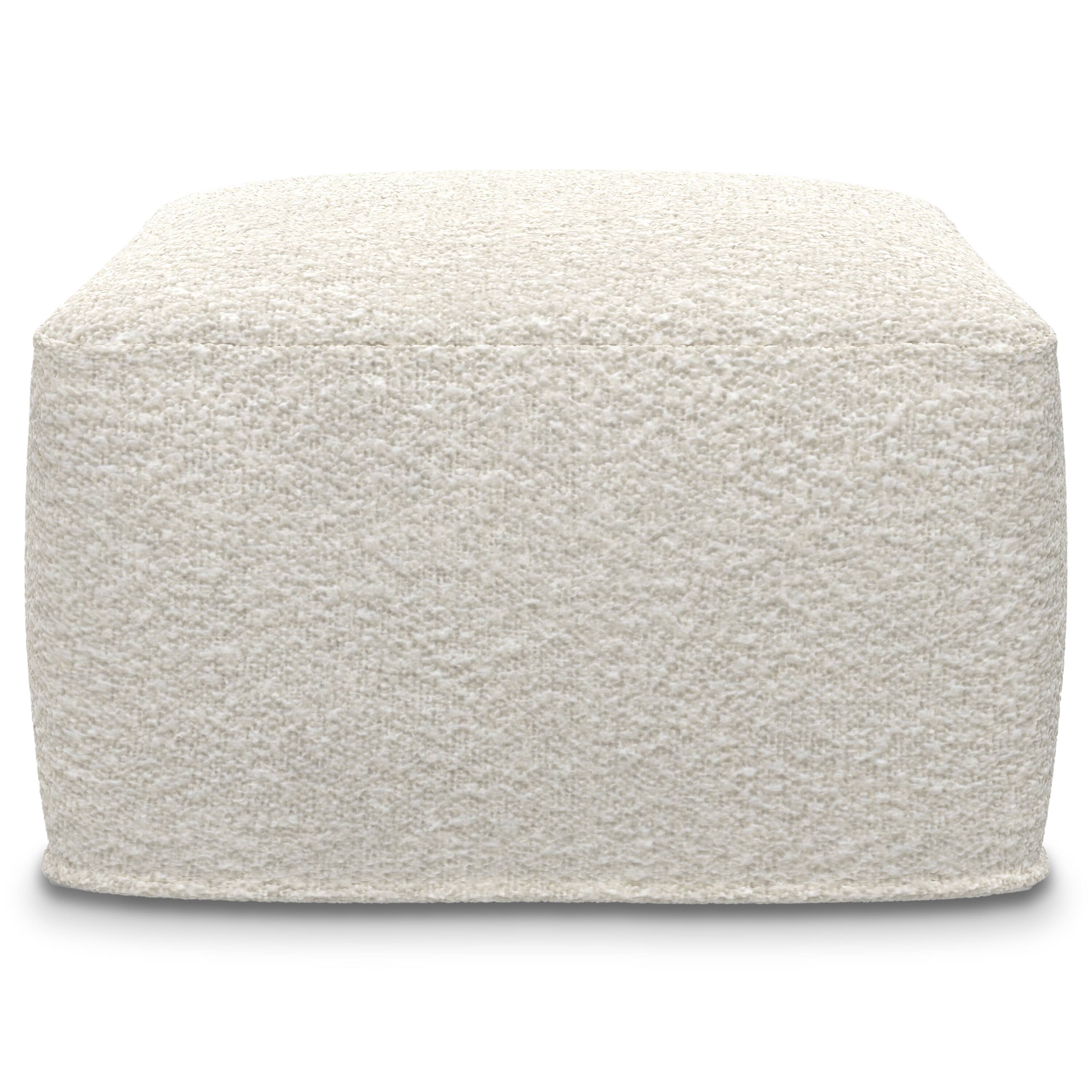 Left. Simpli Home - Chantal 24 inch Wide Contemporary Pouf in Ivory Boucle Fabric - Ivory.