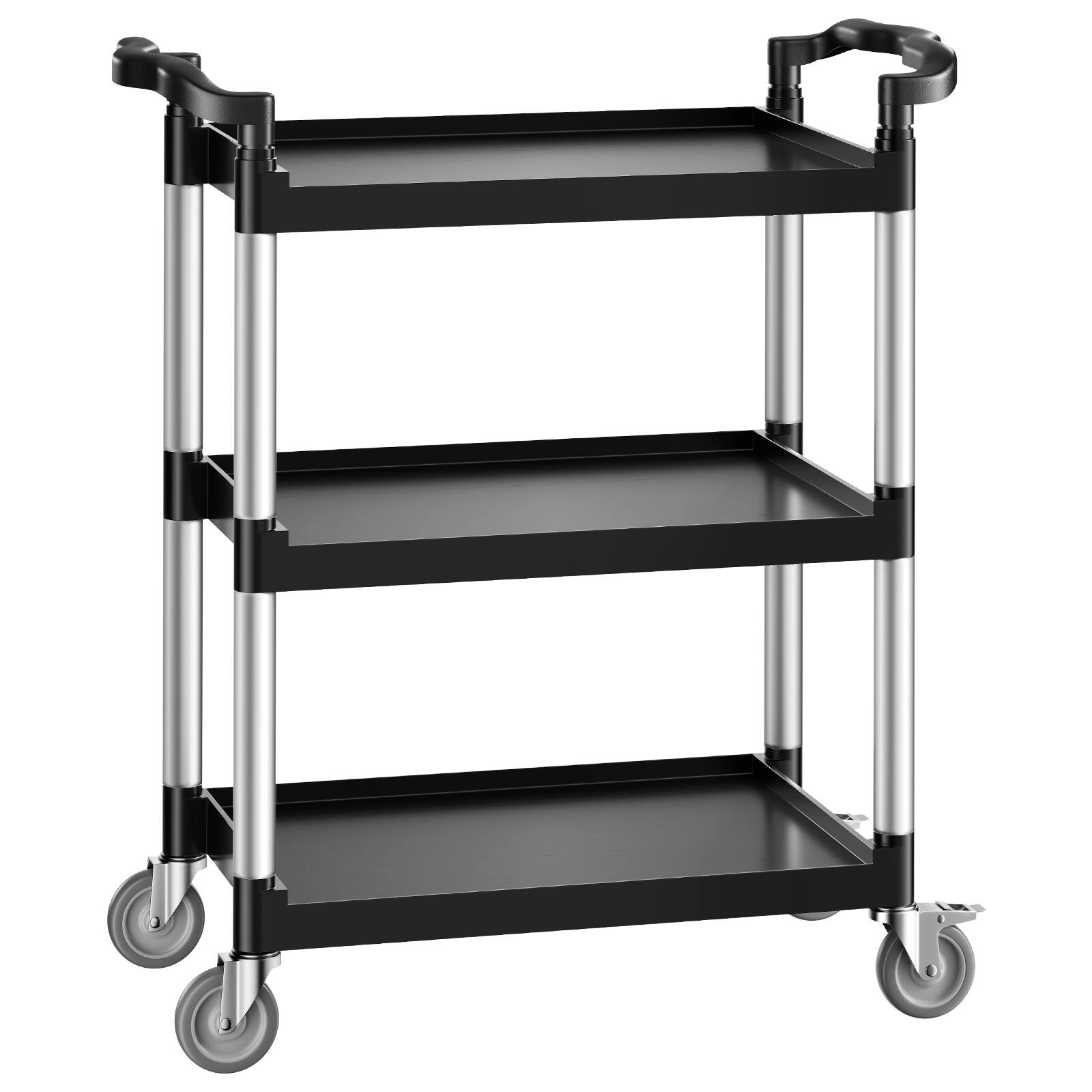 Alt View 5. VEVOR - Utility Cart, 300 lbs Load Capacity, 3-tier Utility Plastic Cart with 360° Swivel Wheels (2 with Brakes) - Black.