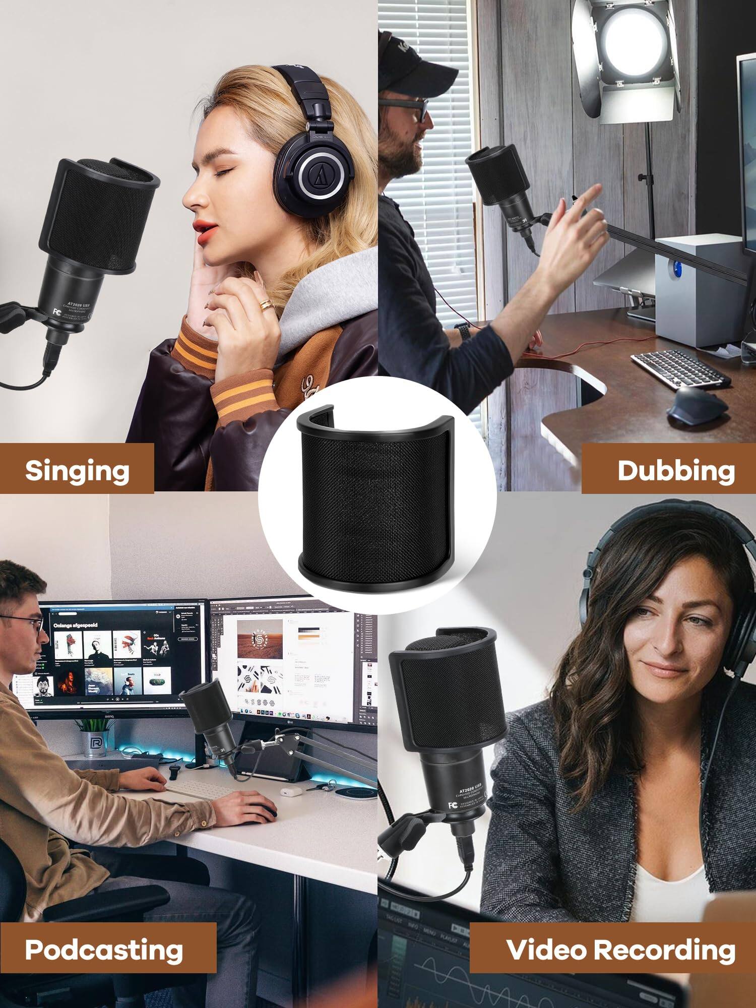 Fabibe Mic Pop Filter Upgraded Three Layers Windscreen Mask Shield ...