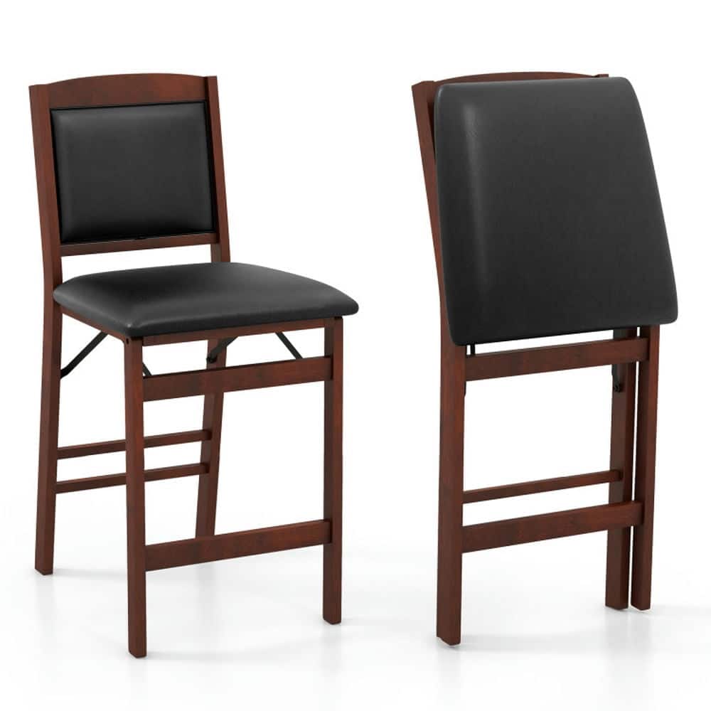 Pefilos - Set of 2 Folding Kitchen Island Stool with Rubber Solid Wood Legs-Brown, Bar Height Stools, Counter Height Bar Stools - Black