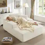 Front. Meqiodas - 67.5”Oversized Indoor Chaise Lounge, Sofa Bed, Living Room Sofa, Corduroy Upholstered Boneless Cloud Sofa, No Assembly - Beige.