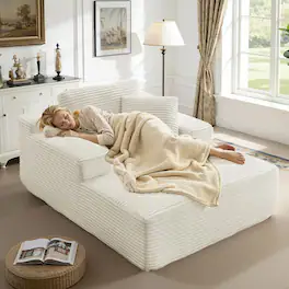 Meqiodas - 67.5”Oversized Indoor Chaise Lounge, Sofa Bed, Living Room Sofa, Corduroy Upholstered Boneless Cloud Sofa, No Assembly - Beige