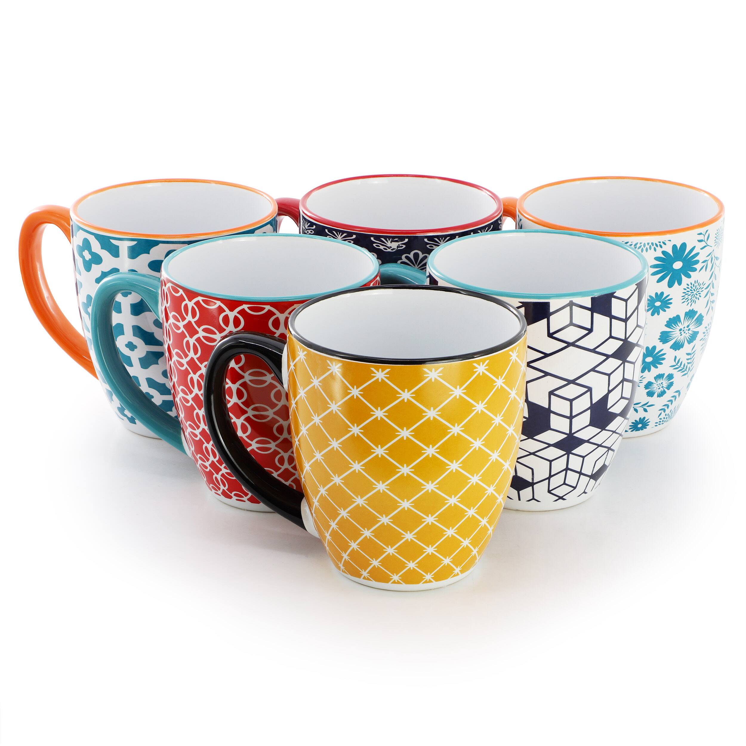 Alt View 1. Elama - Elama Rory 6 Piece 16 Ounce Assorted Design Stoneware Mug Set in Assorted Colors - Assorted.