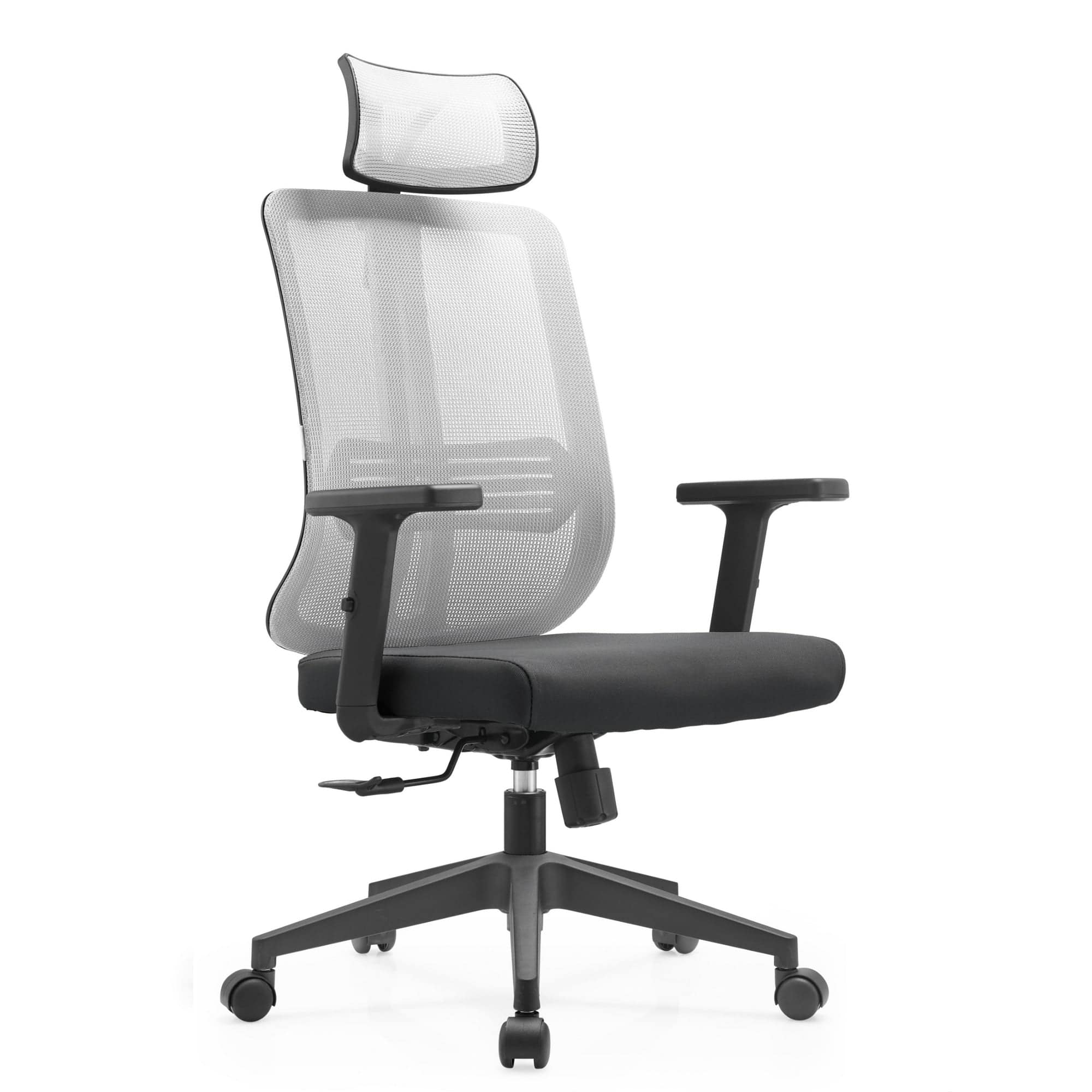 LeisureMod - Nift Mesh Office Desk Chair with Headrest, Adjustable Height, Tilt, Armrests & Durable ABS Frame - White