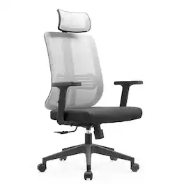 LeisureMod - Nift Mesh Office Desk Chair with Headrest, Adjustable Height, Tilt, Armrests & Durable ABS Frame - White