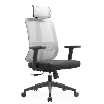 Front. LeisureMod - Nift Mesh Office Desk Chair with Headrest, Adjustable Height, Tilt, Armrests & Durable ABS Frame - White.