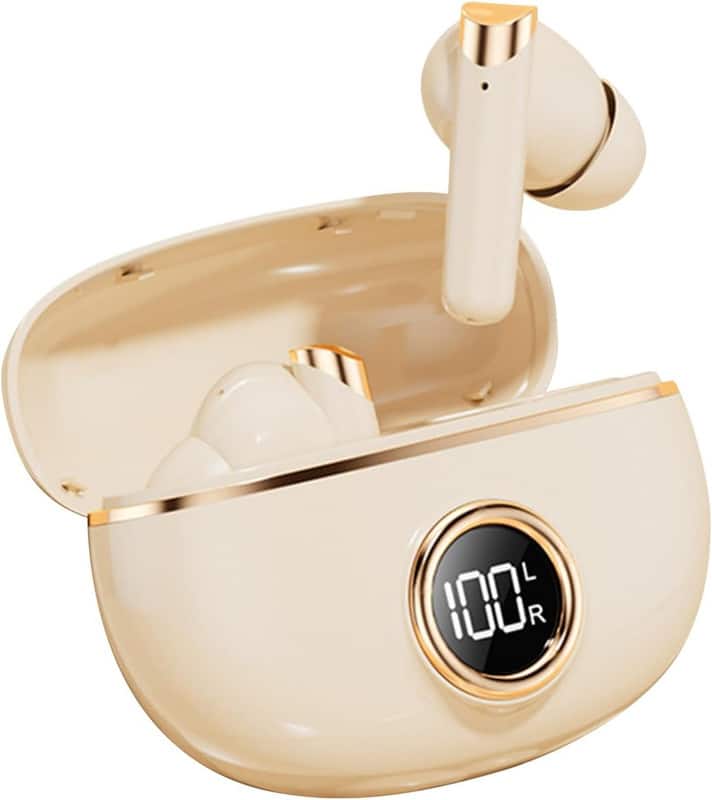 SKRAN - In-Ear Wireless Bluetooth Earbuds - Noise Cancelling , Battery Display, Clear Call, for Office, Commute - Off-white