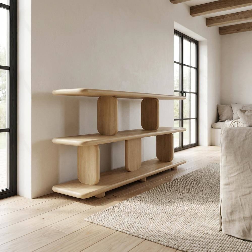 Angle. FurniFact - Wooden 2-Tier Bookshelf in Natural Finish with Sturdy Shelving - Brown.