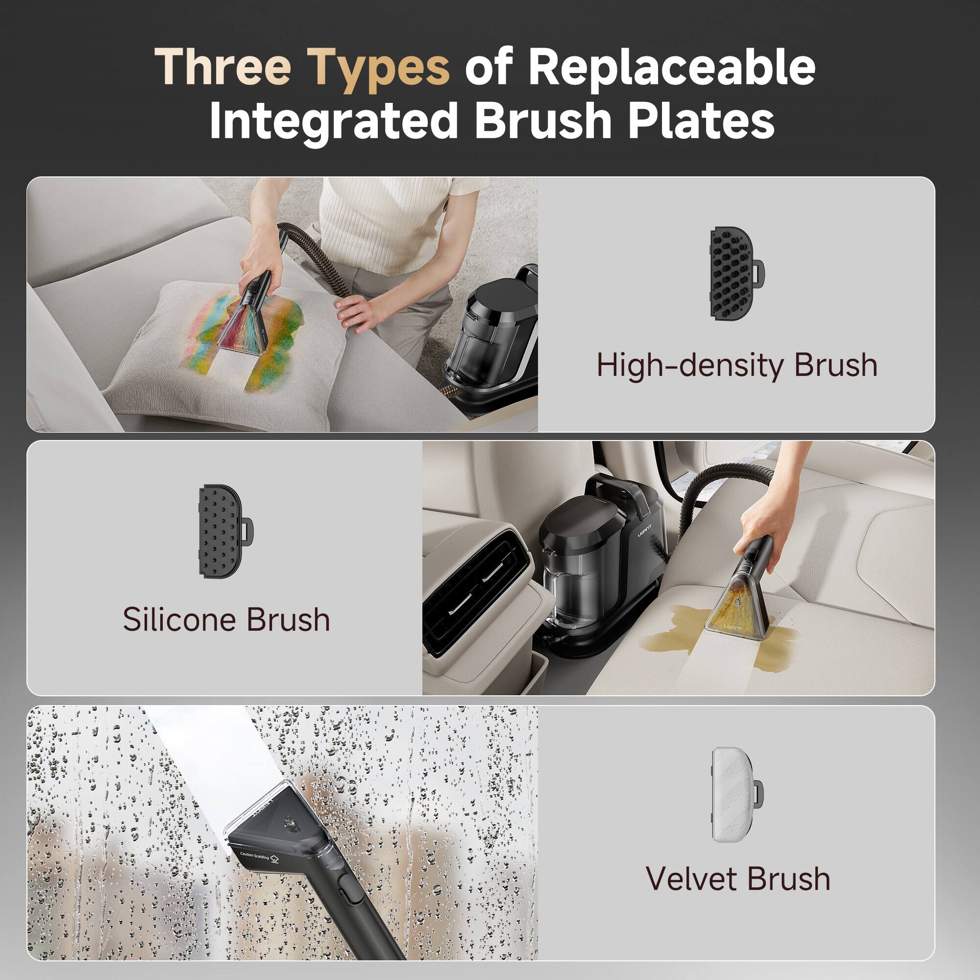 Three Types of Replaceable Integrated Brush Plates

- High-density Brush
- Silicone Brush
- Velvet Brush