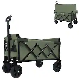 APRILSOUL - Expandable Dual-Layer Utility Wagon with 100% Extra Space - Grocery Cart for Camping Shopping Supports 225lbs - Army Green